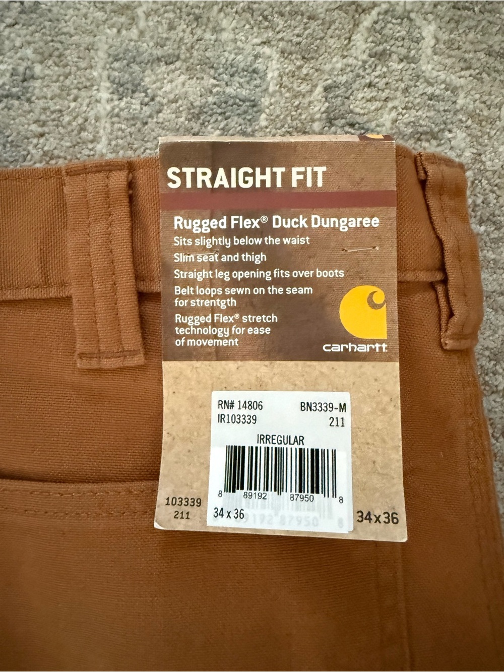 NEW Carhartt Brown Rugged Flex Duck Dungaree Straight Fit Pants 34x36 - Picture 2 of 5
